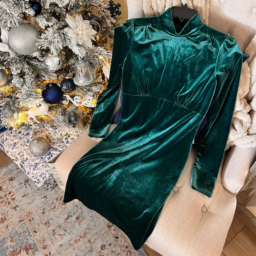NEW! Christmas Velvet Fitted Mock Neck Dress